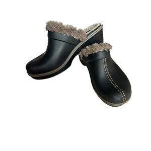Crocs Women's Size 7‎ Brown Cobbler Eva Faux Fur Lined Clogs Mules Shoes EUC